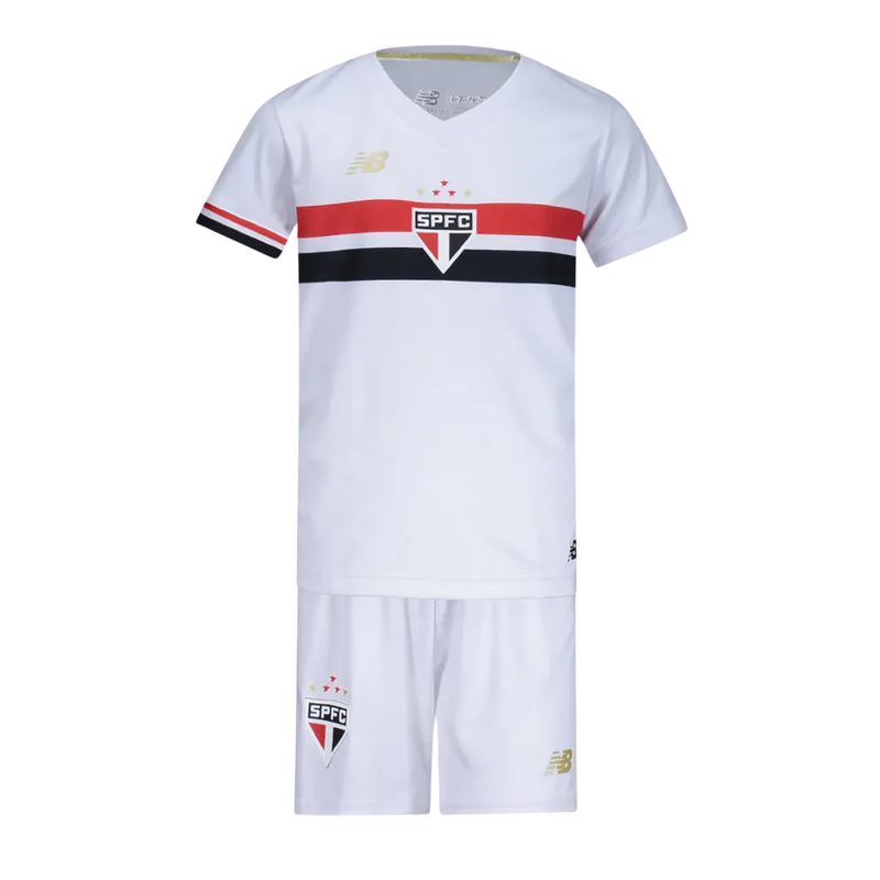 Conjunto Infantil São Paulo Home 25/26 New Balance - Branca