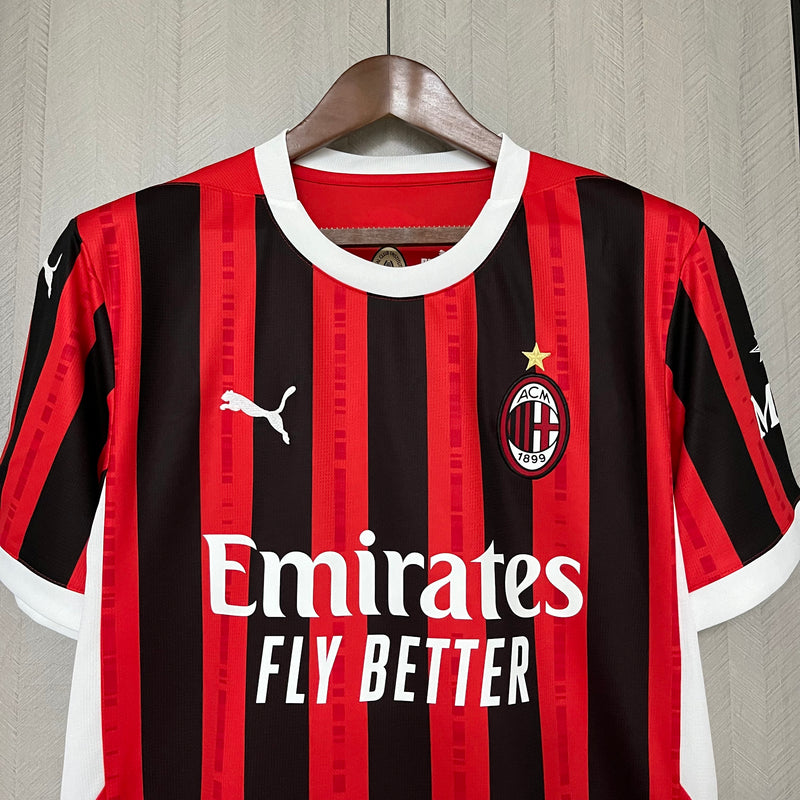 Camisa AC Milan Home 24/25 Torcedor Masculina - Preta e Vermelha