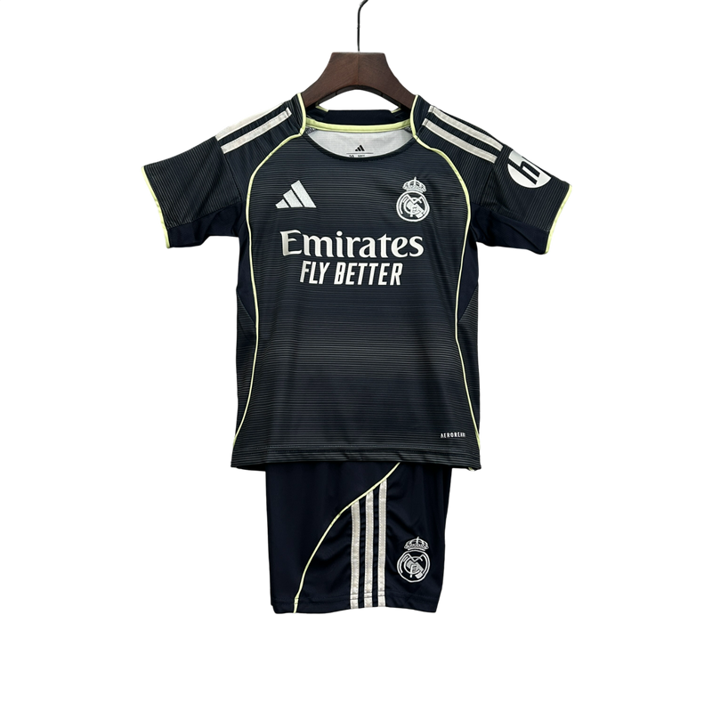 Conjunto Infantil Real Madrid Away 25/26  Adidas - Preta