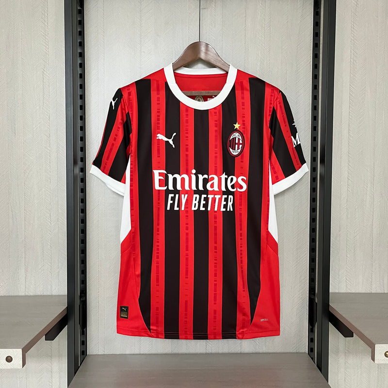 Camisa AC Milan Home 24/25 Torcedor Masculina - Preta e Vermelha