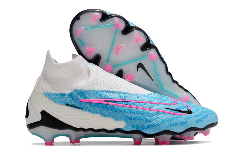 Chuteira Campo Nike Phantom GX Elite FG Branco/Azul - Cano Alto