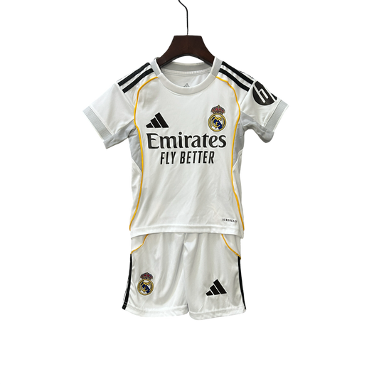Conjunto Infantil Real Madrid Home 25/26  Adidas - Branca