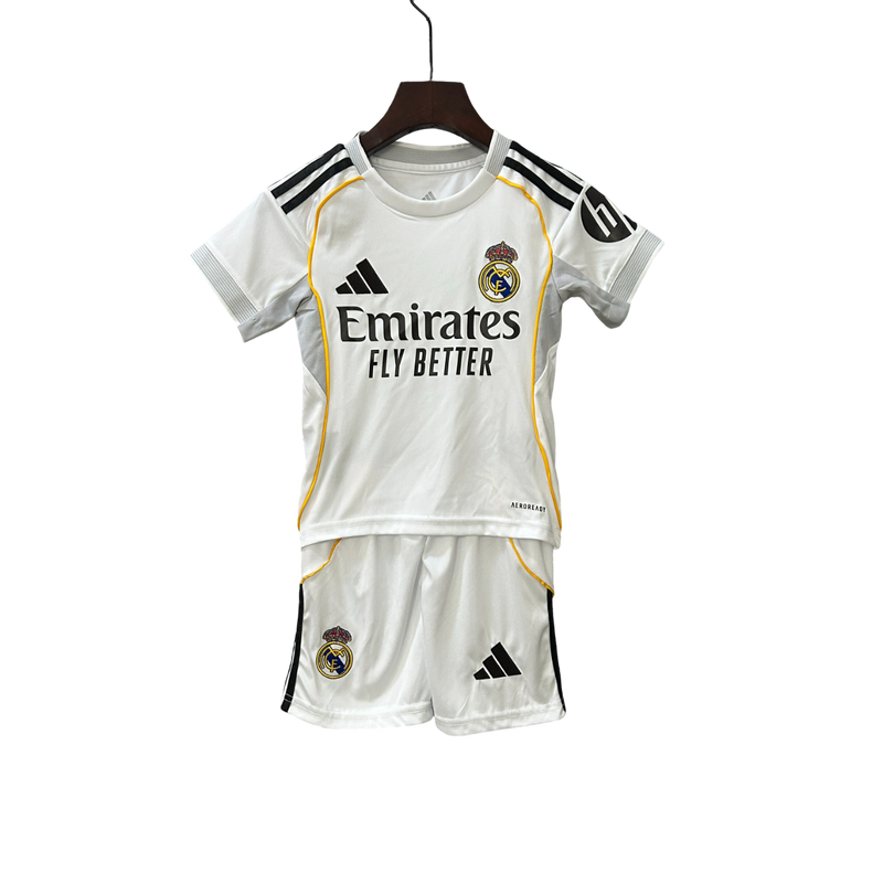 Conjunto Infantil Real Madrid Home 25/26  Adidas - Branca