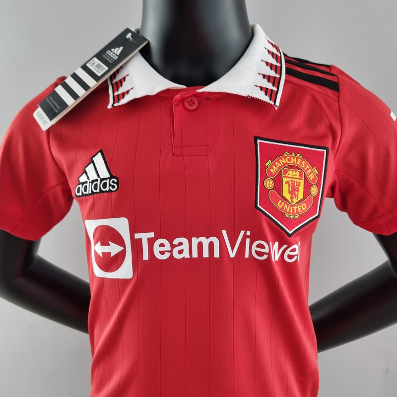 Kit Infantil Manchester United 22/23 Adidas - Vermelho