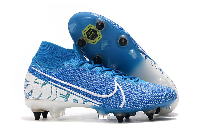 Chuteira Campo Nike Mercurial Superfly 7 Elite SG-PRO Anti Clog Azul/Branco - Cano Alto