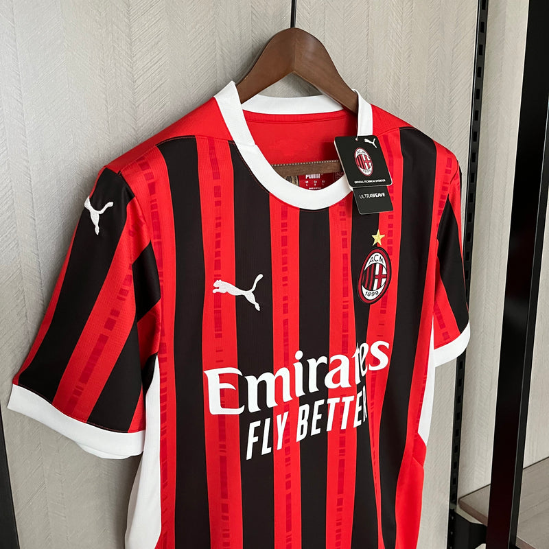 Camisa AC Milan Home 24/25 Torcedor Masculina - Preta e Vermelha