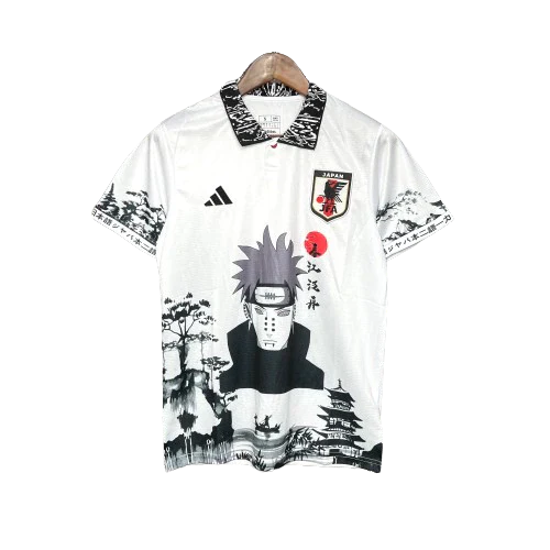 Camisa-Japao-Anime-Naruto-Pain-Yahiko-Akatsuki-24/25-Torcedor Masculina-Branco-com-detalhes-em-Preto