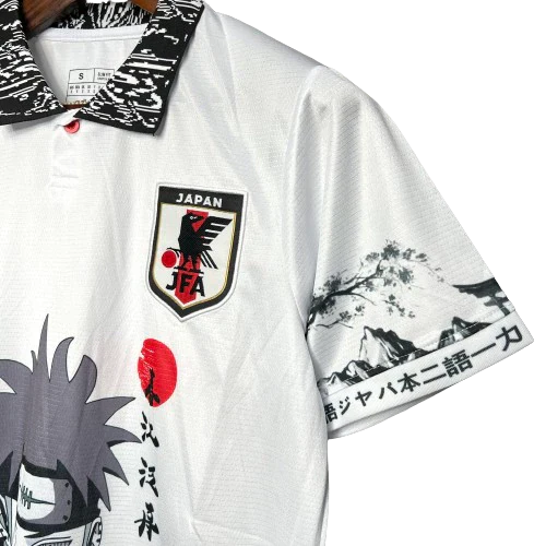 Camisa-Japao-Anime-Naruto-Pain-Yahiko-Akatsuki-24/25-Torcedor Masculina-Branco-com-detalhes-em-Preto