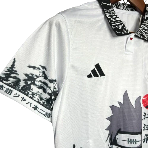 Camisa-Japao-Anime-Naruto-Pain-Yahiko-Akatsuki-24/25-Torcedor Masculina-Branco-com-detalhes-em-Preto