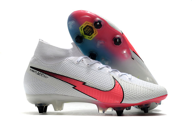 Chuteira Campo Nike Mercurial Superfly 7 Elite SG-PRO Anti Clog Branco/Rosa/Azul - Cano Alto