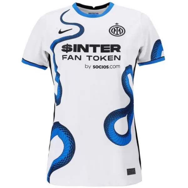 Camisa Inter de Milão Cobra Away 21/22 s/n° Torcedor Feminina - Branca e Azul