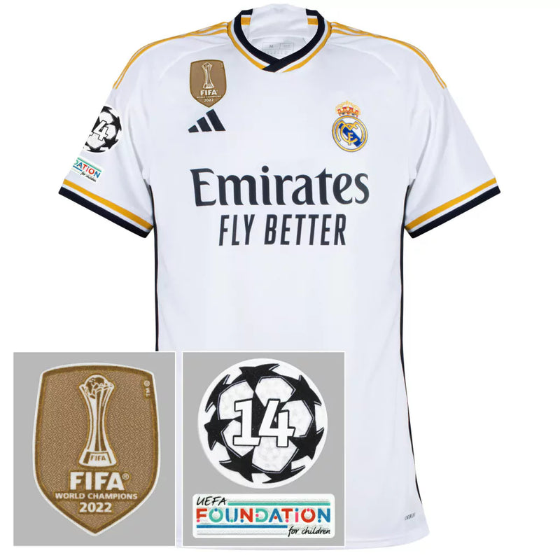 Camisa Real Madrid Home PATCH CHAMPIONS LEAGUE 23/24 s/n° Torcedor Masculino - Branco