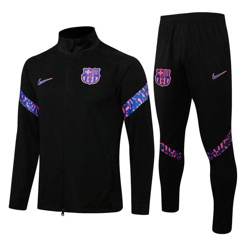 Conjunto Barcelona 21/22 Preta e Roxa - Nike - Com Fecho