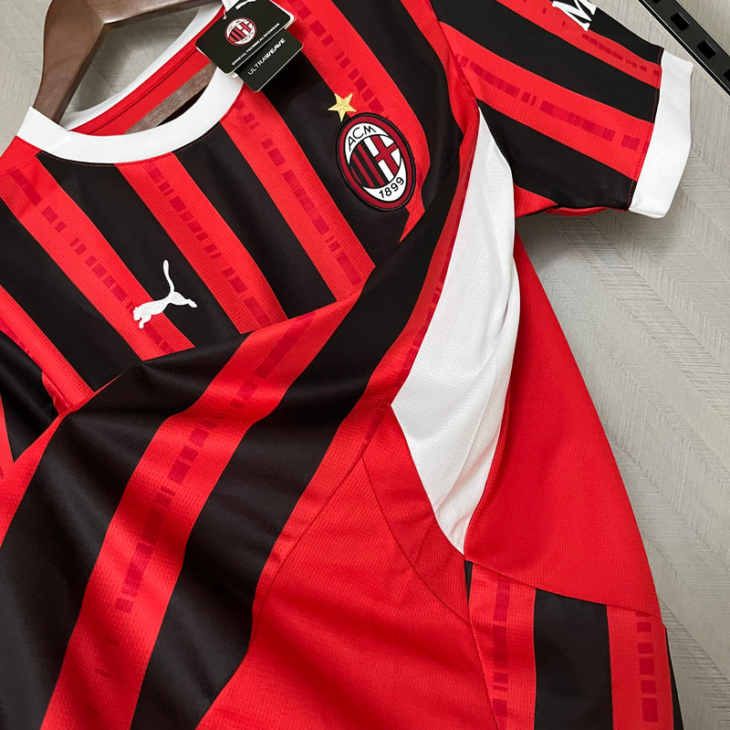 Camisa AC Milan Home 24/25 Torcedor Masculina - Preta e Vermelha